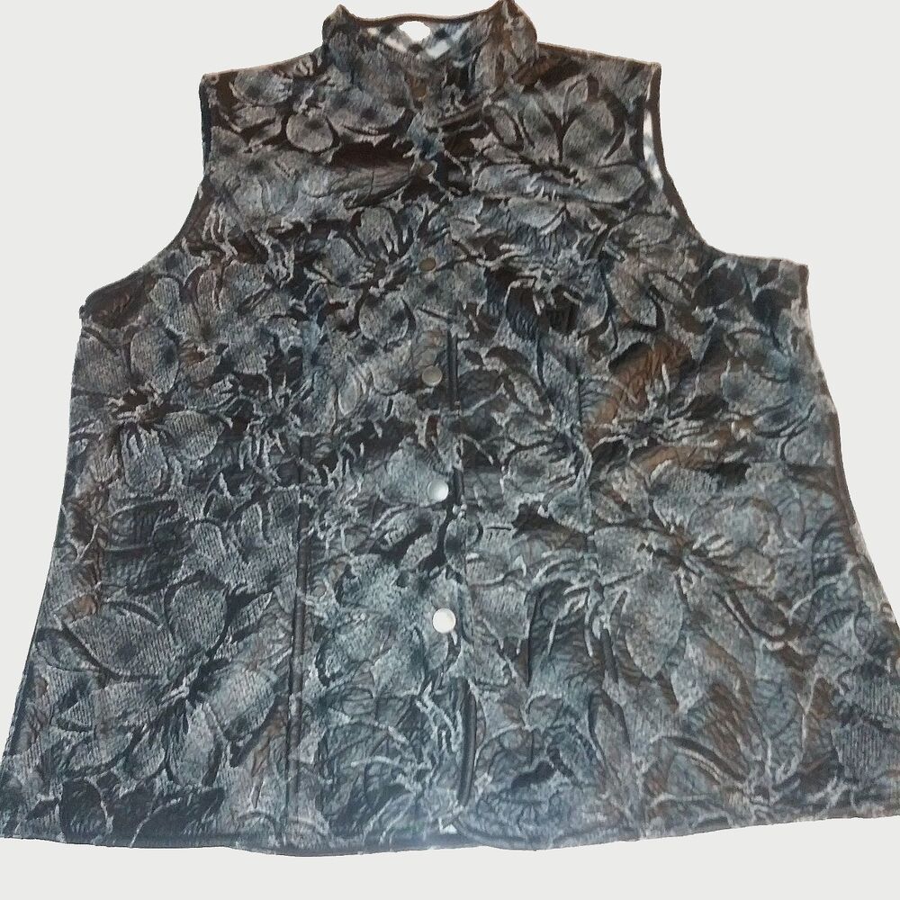 Coldwater Creek Women Vest 14-16 Floral Brocade Black/White